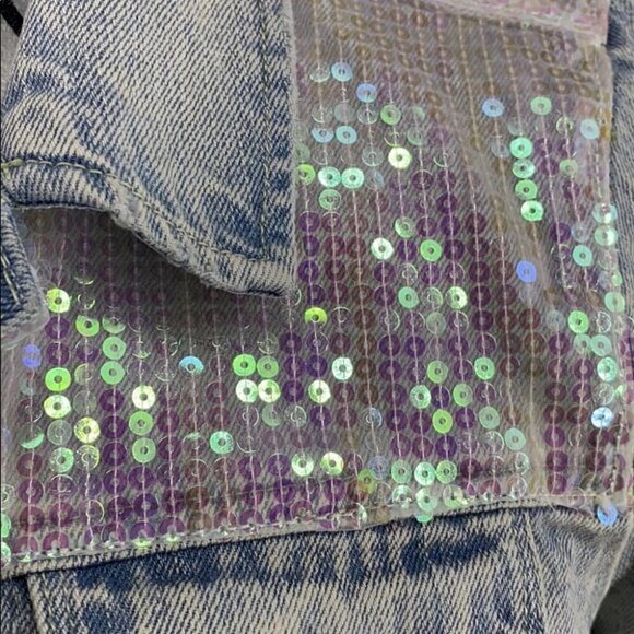 Sunset & Spring “Mermaid” Light Wash Sequin Denim Jacket, Size XS - Picture 7 of 13